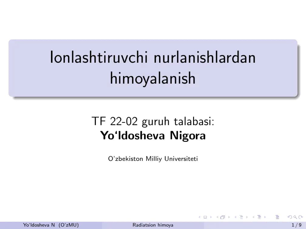 Ionlashtiruvchi nurlanishlardan  himoyalanish