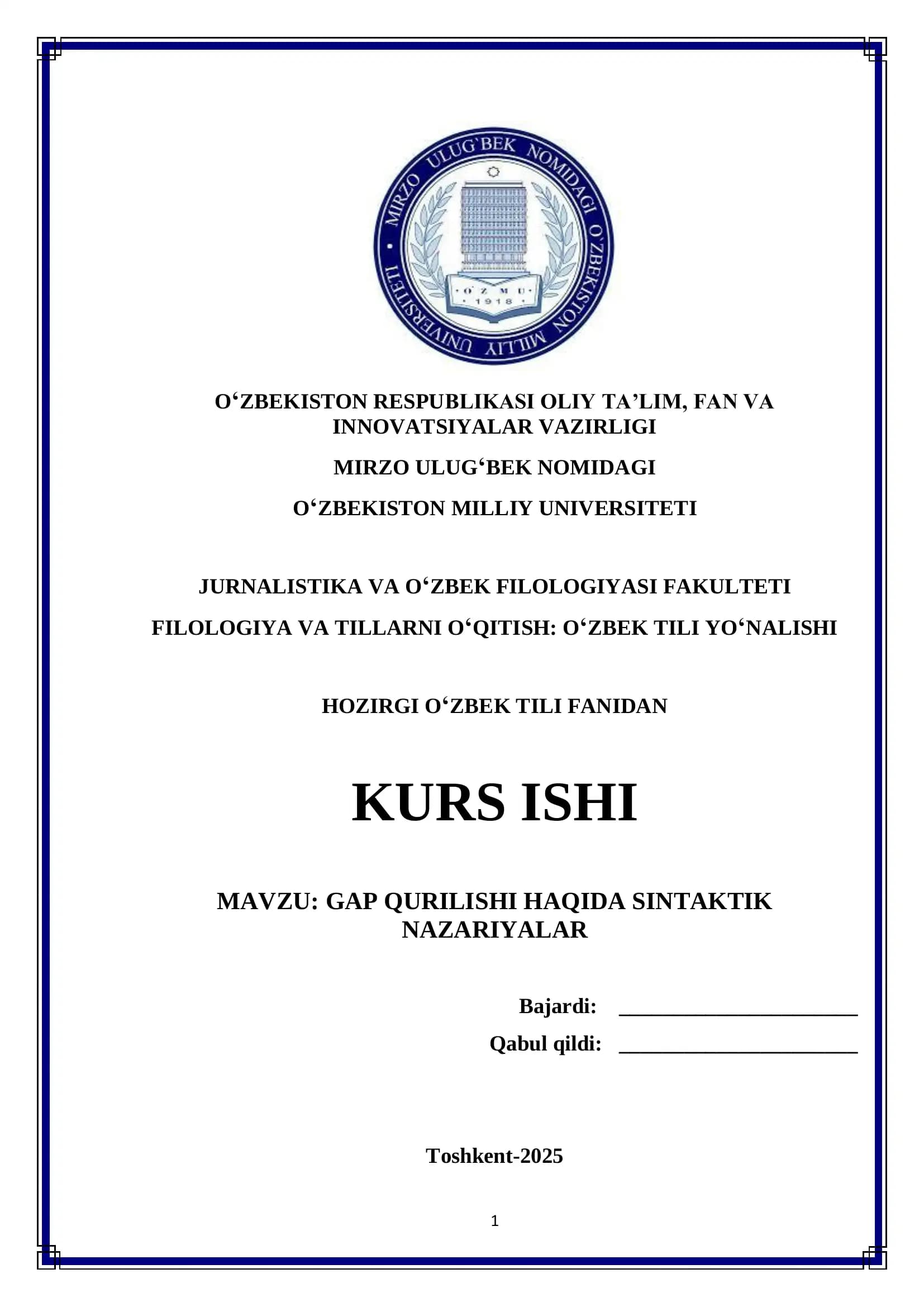 GAP QURILISHI HAQIDA SINTAKTIK NAZARIYALAR