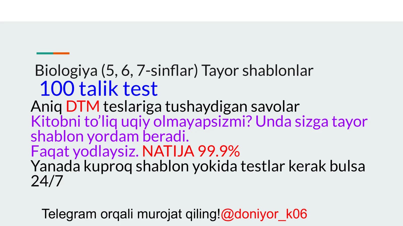 Biologiya (5, 6, 7-sinﬂar) Tayor shablonlar