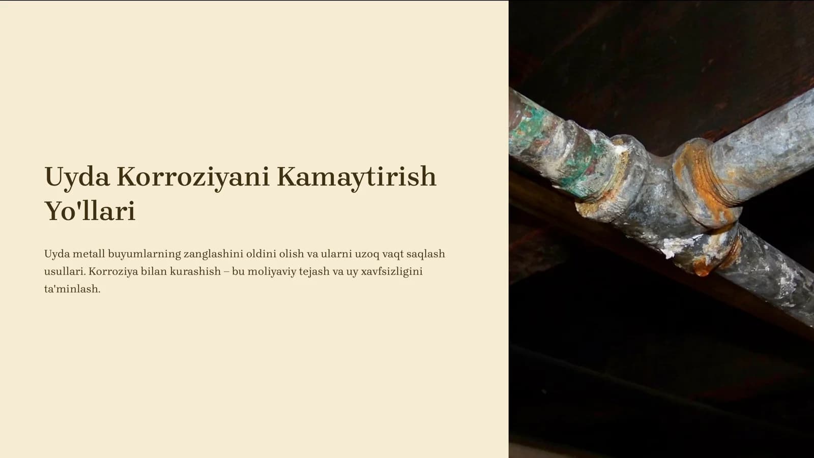 Uyda Korroziyani Kamaytirish Yo'llari