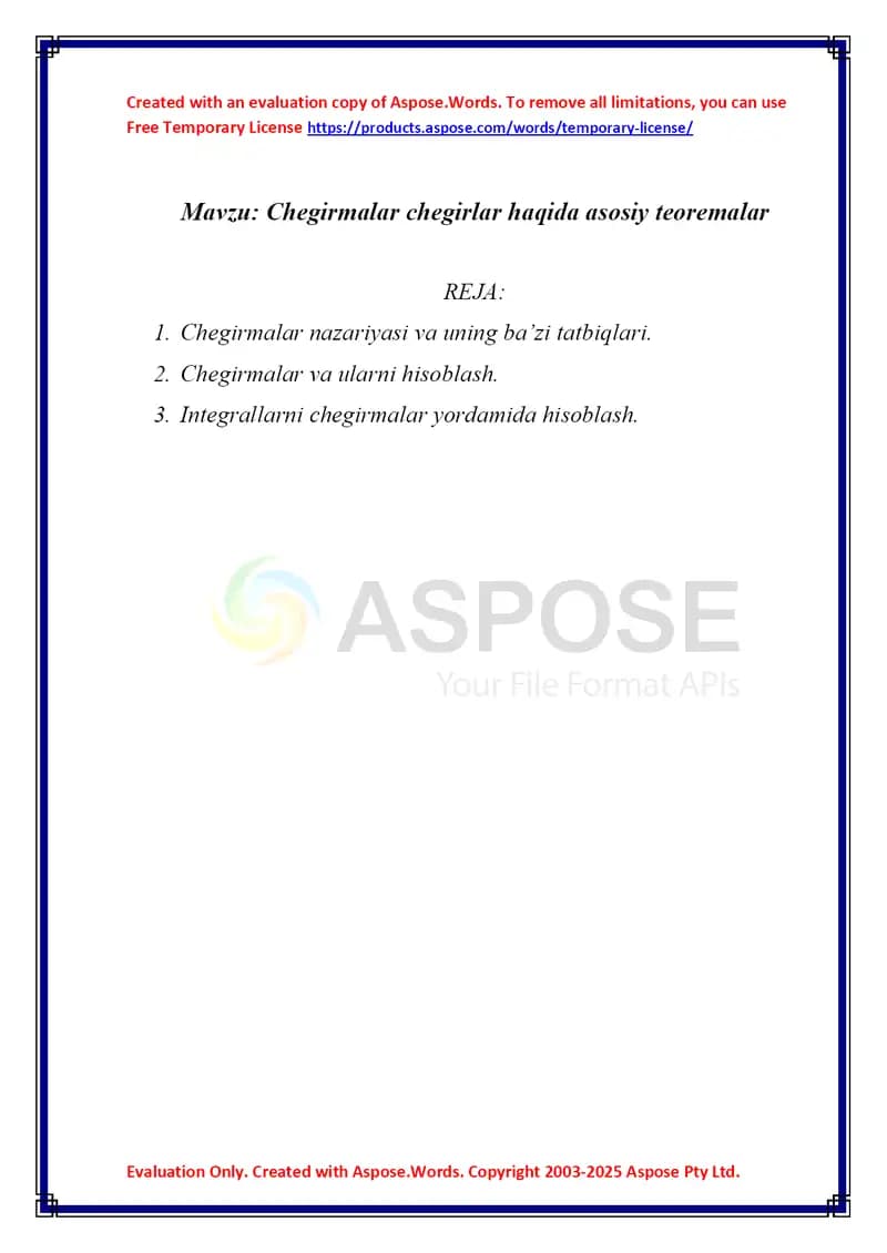 Chegirmalar chegirlar haqida asosiy teoremalar