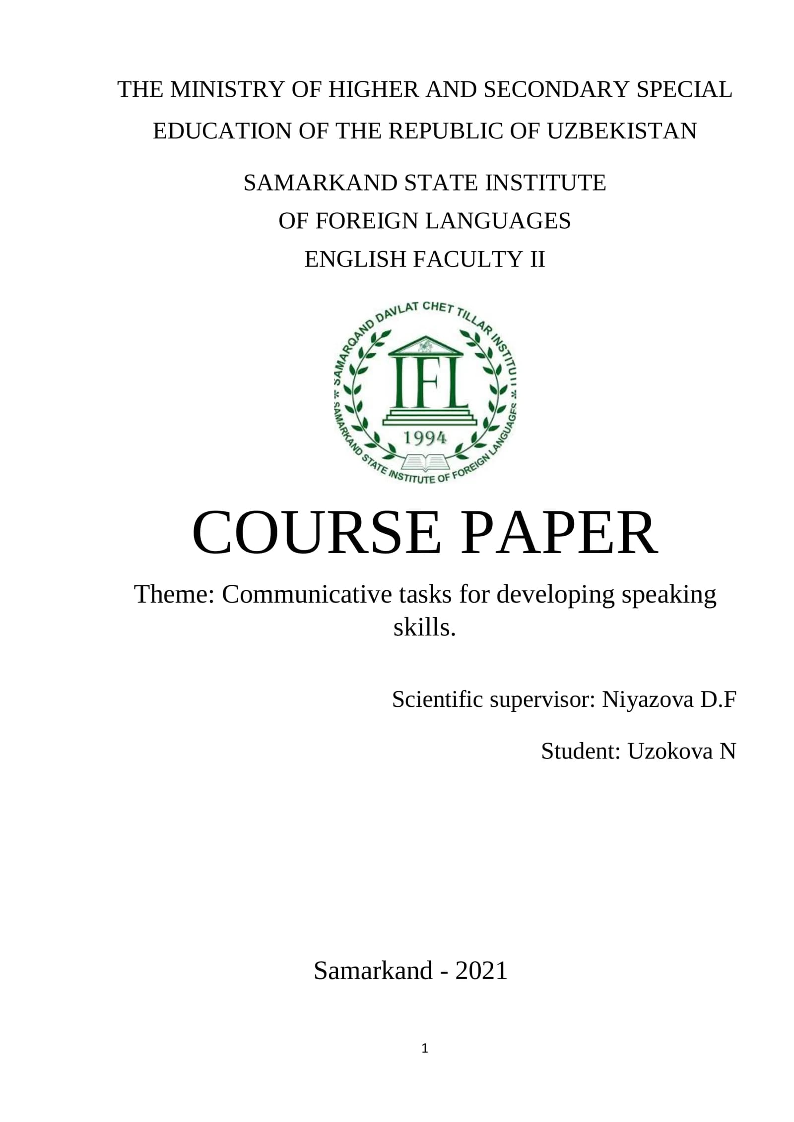 Communicative tasks for developing speaking skills