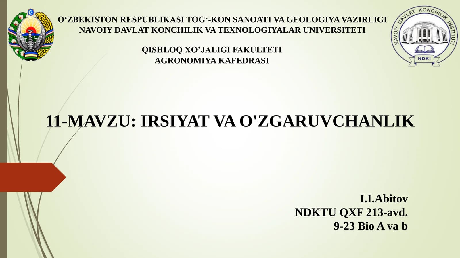 IRSIYAT VA O'ZGARUVCHANLIK