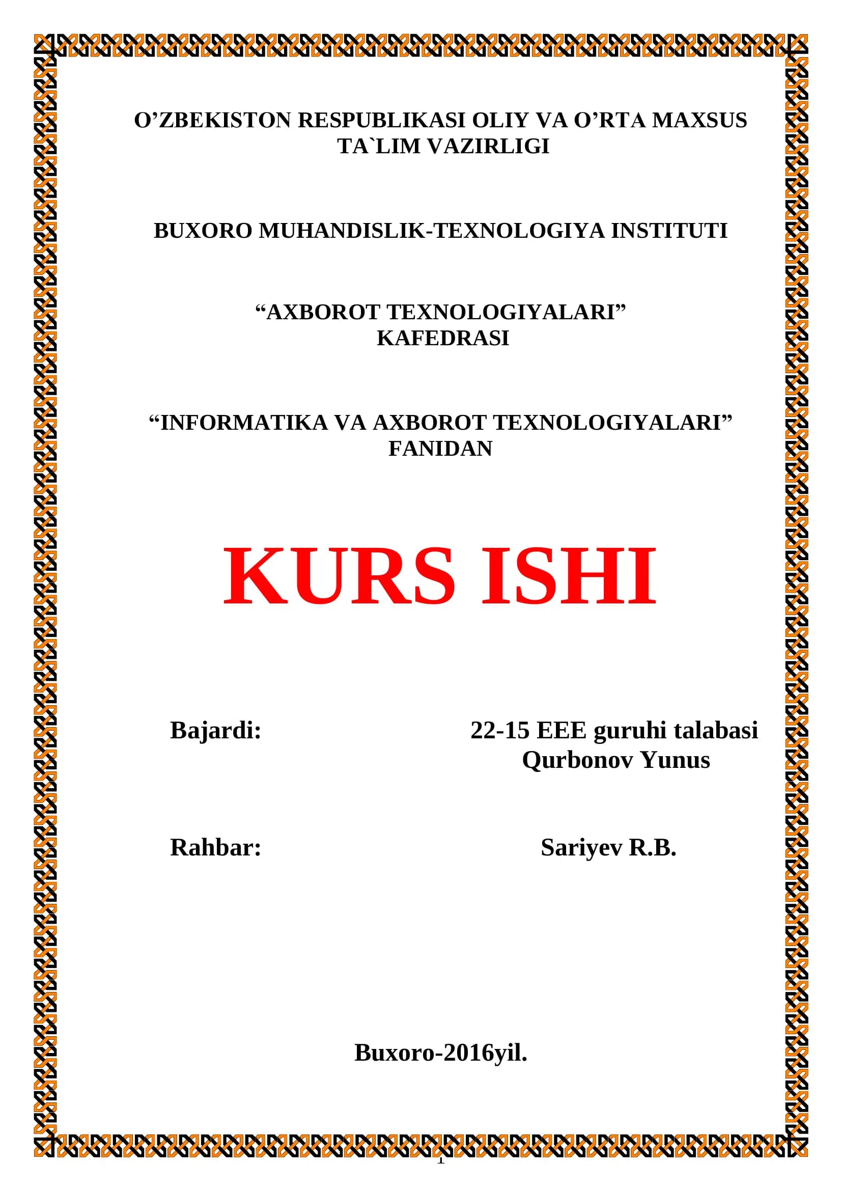 Informatika va Axborot Texnologiyalari