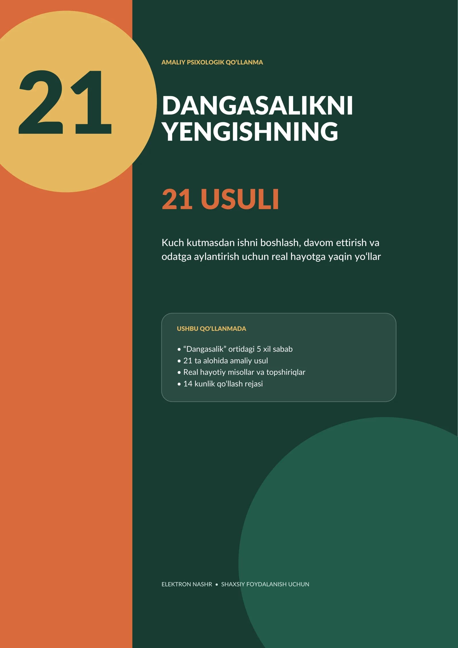 Dangasalikni yengishning 21 usuli