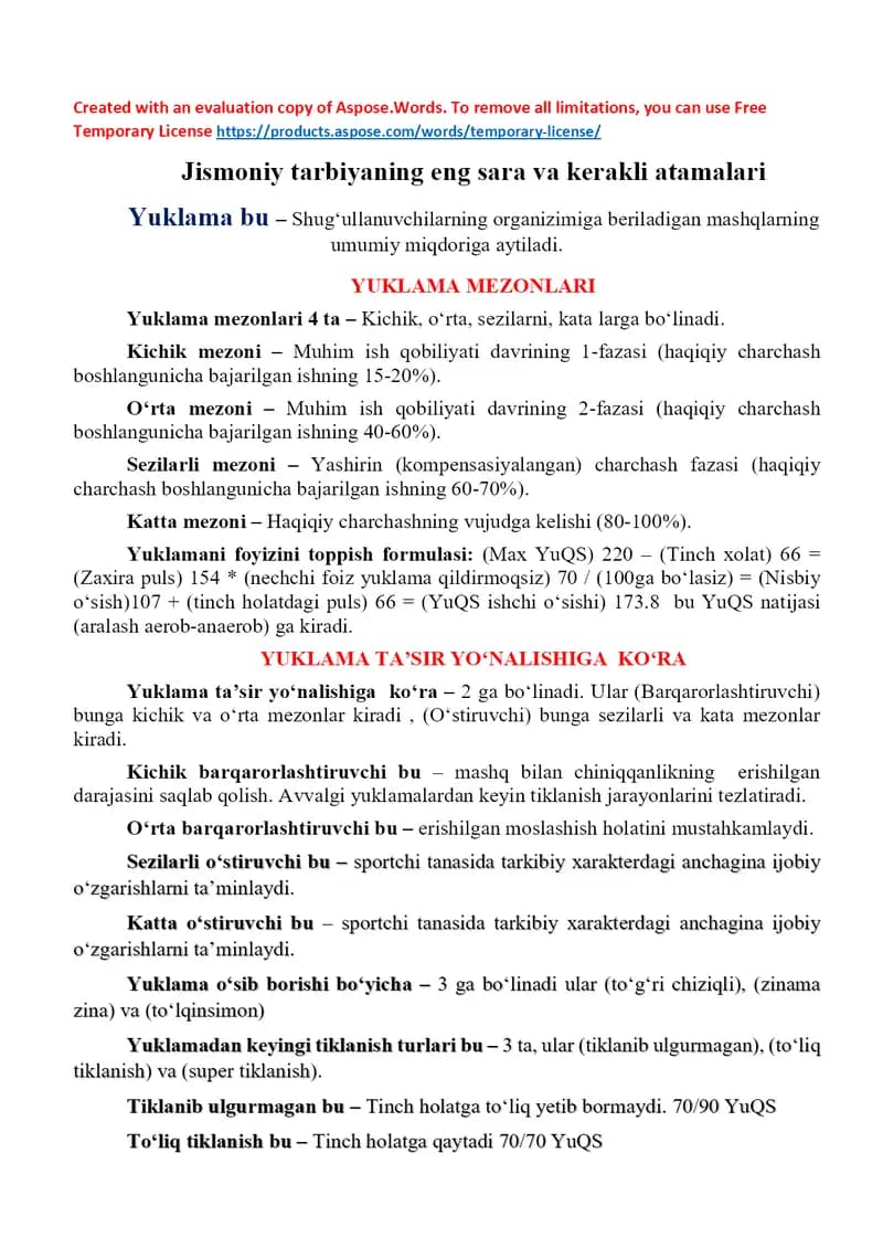 Jismoniy tarbiyaning eng sara va kerakli atamalari