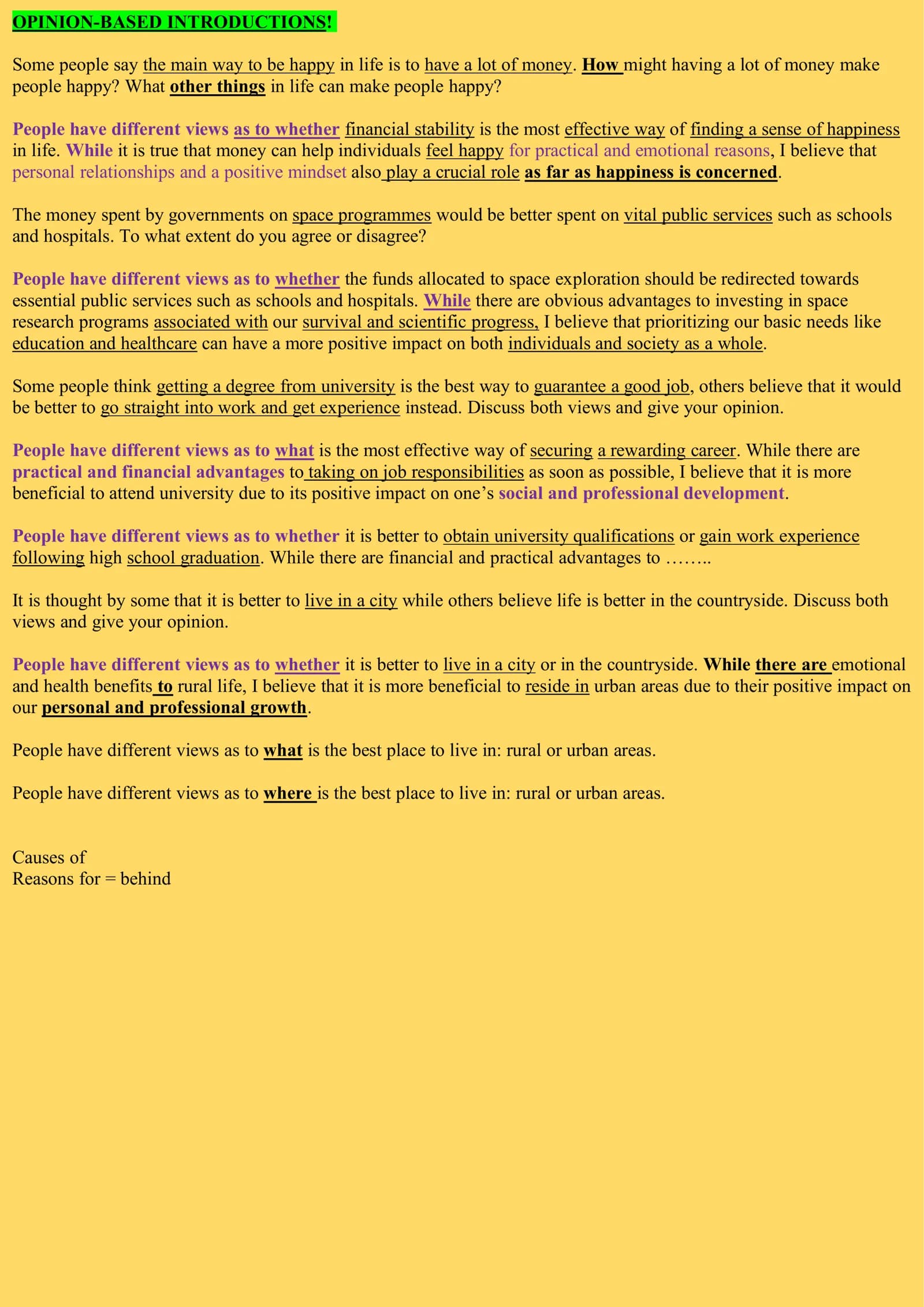 Opinion-Based Introductions
