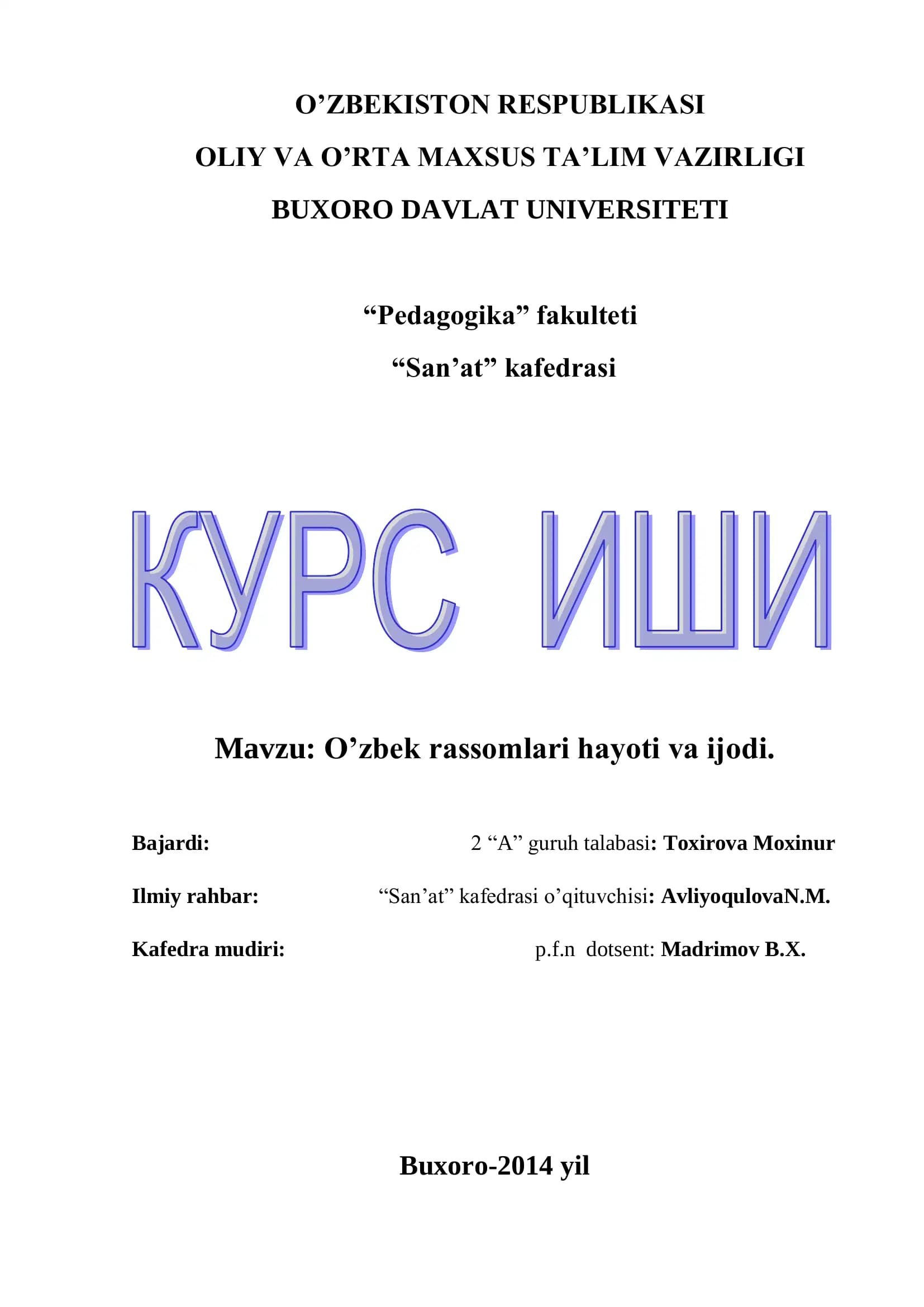 O’zbek rassomlari hayoti va ijodi