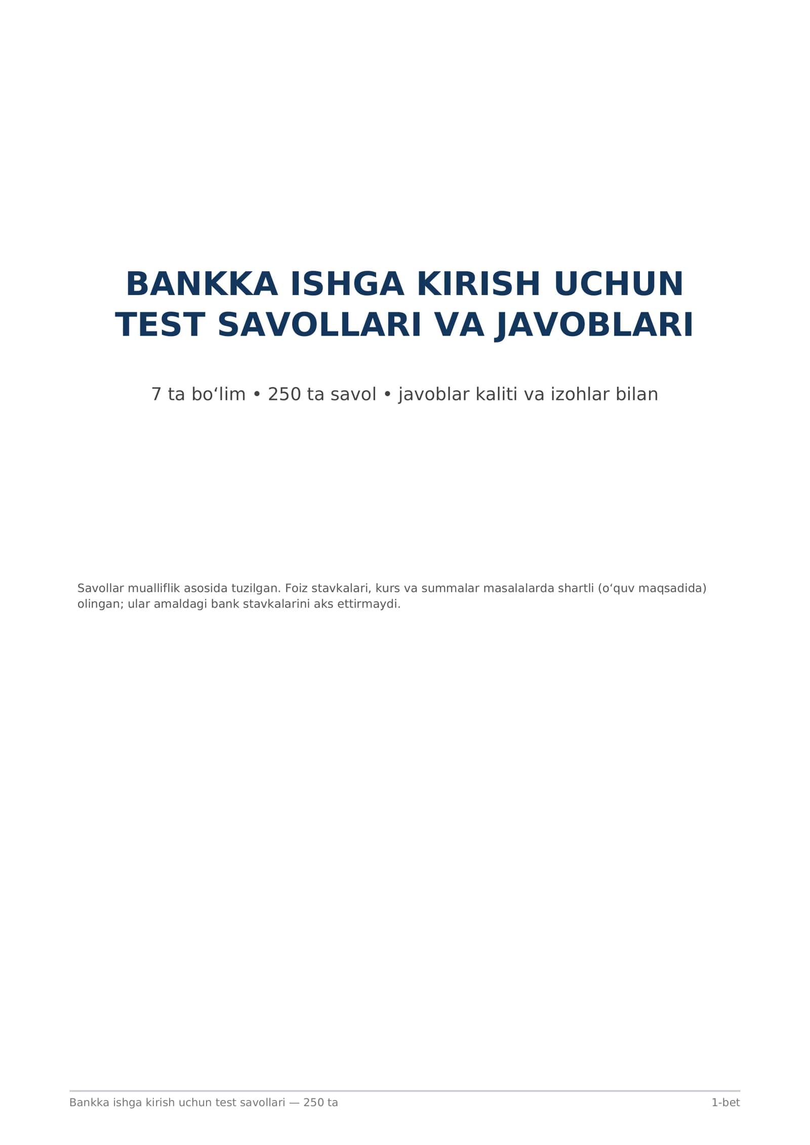 Bankka ishga kirish uchun test savollari