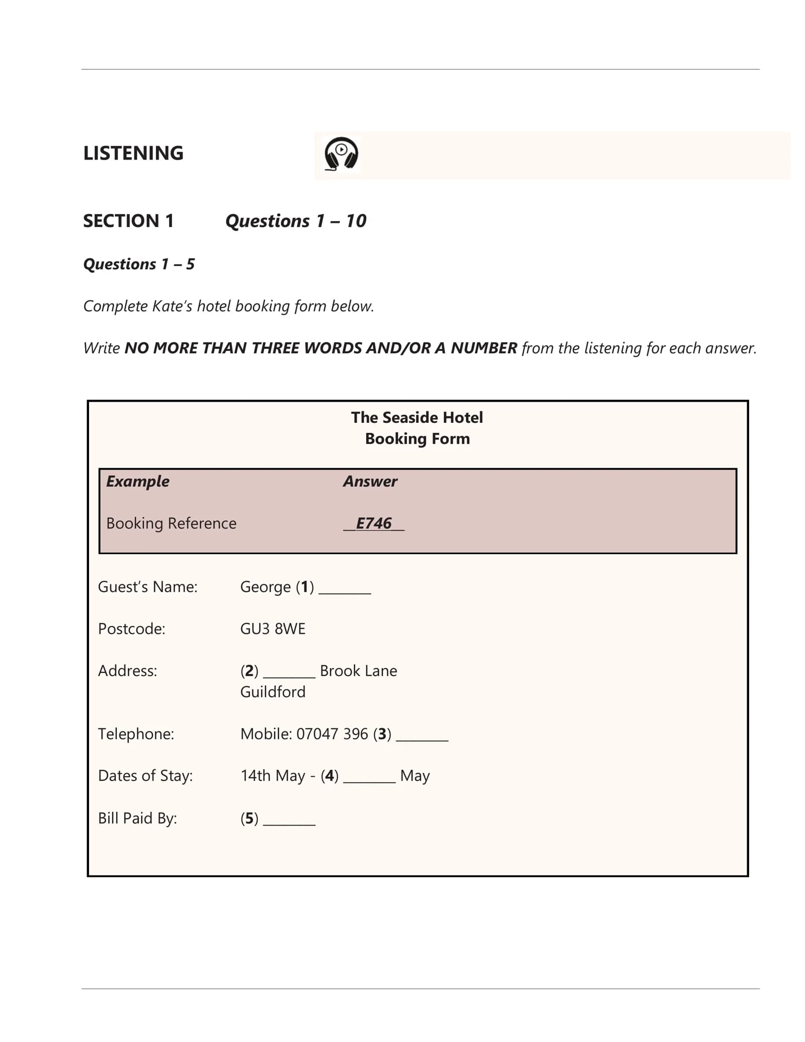 LISTENING SECTION 1