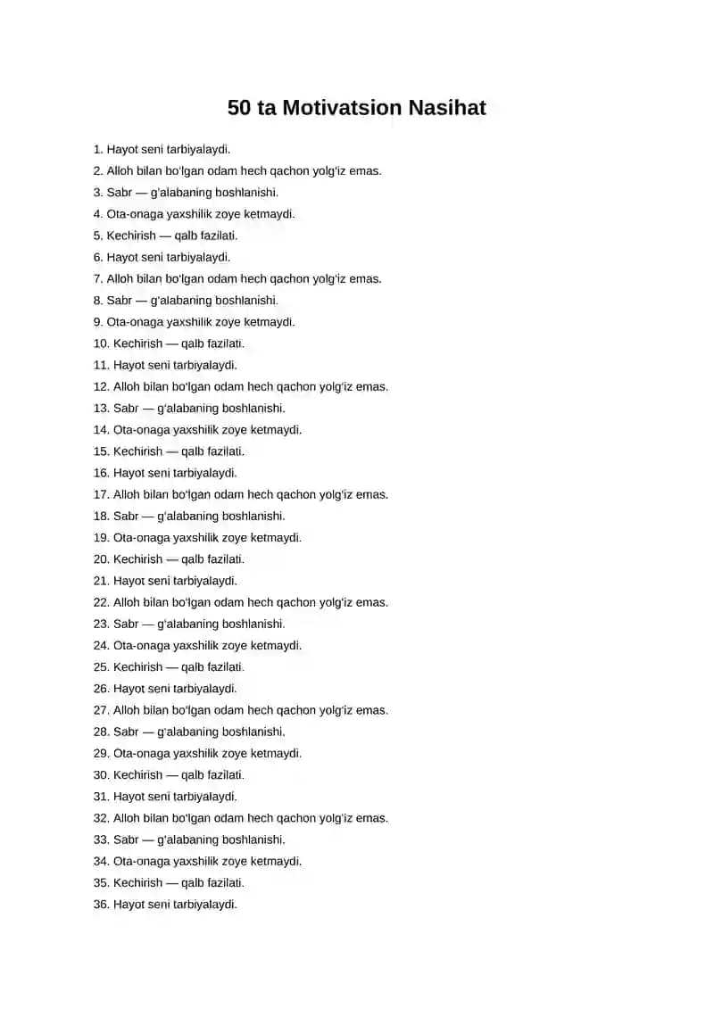50 ta Motivatsion Nasihat