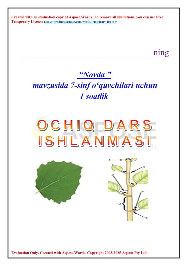 7-sinf Novda fanidan biologiya darsi