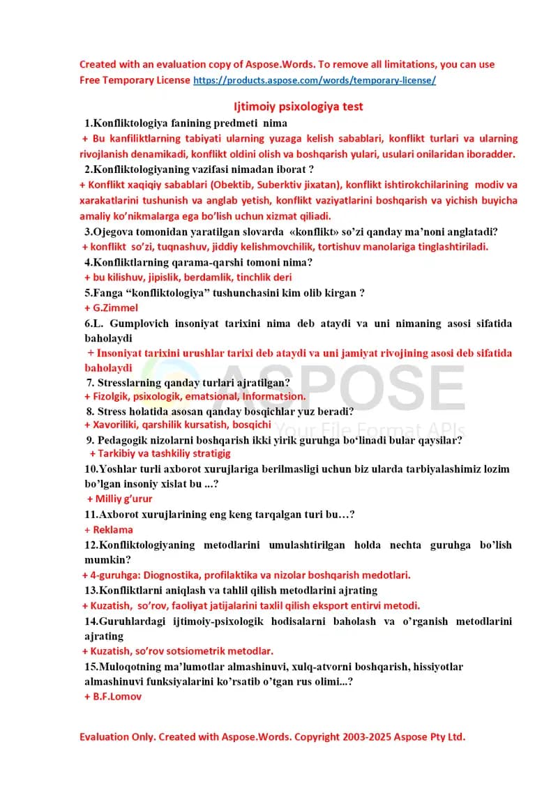 Ijtimoiy psixologiya test