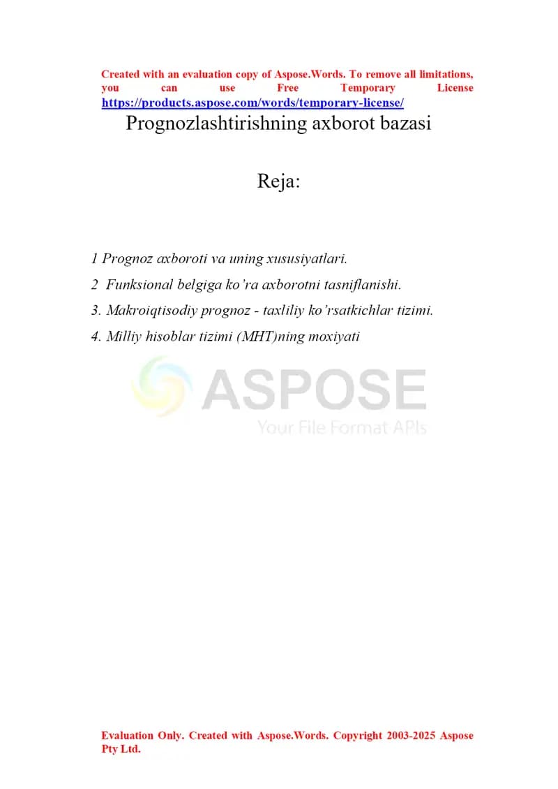 Prognozlashtirishning axborot bazasi