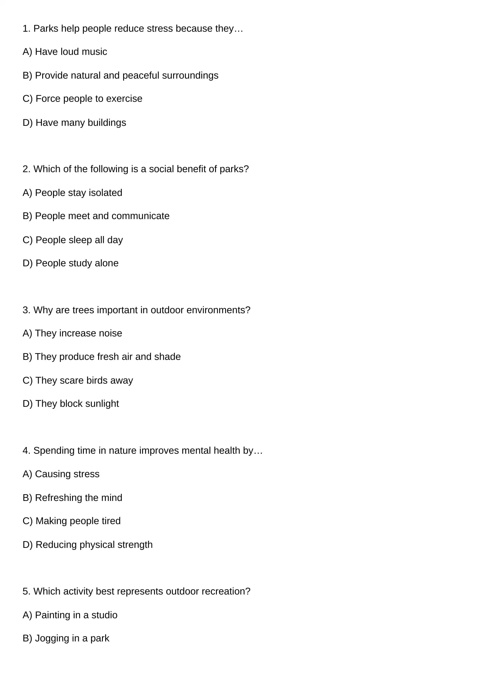 Parks and Outdoor Environments Study Guide