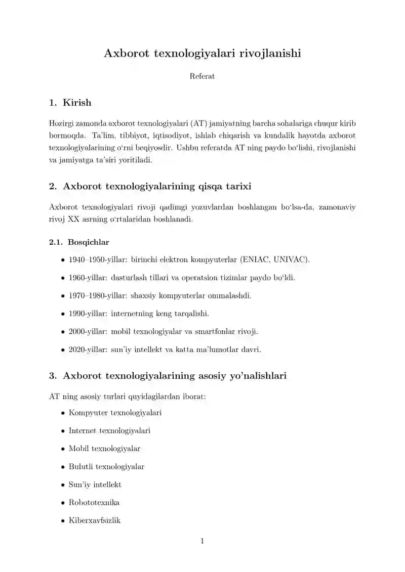 Axborot texnologiyalari rivojlanishi