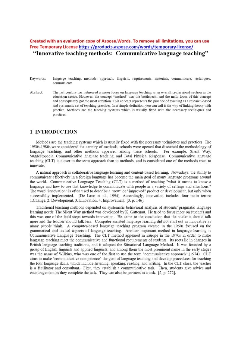 INNOVATIVE TEACHING METHODS COMMUNICATIVE LANGUAGE TEACHING