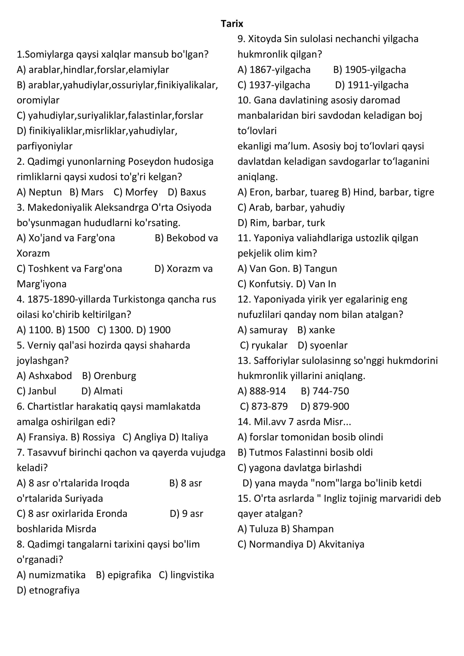 IIV litseyiga topshirganlar uchun DTM materiali