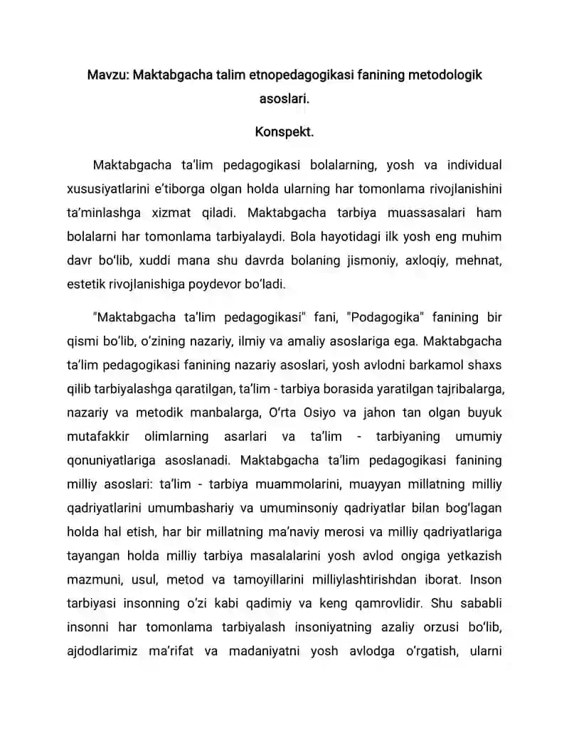 Maktabgacha ta’lim pedagogikasi fani