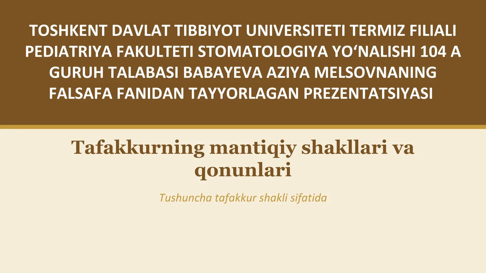 FALSAFA FANIDAN TAYYORLAGAN PREZENTATSIYASI