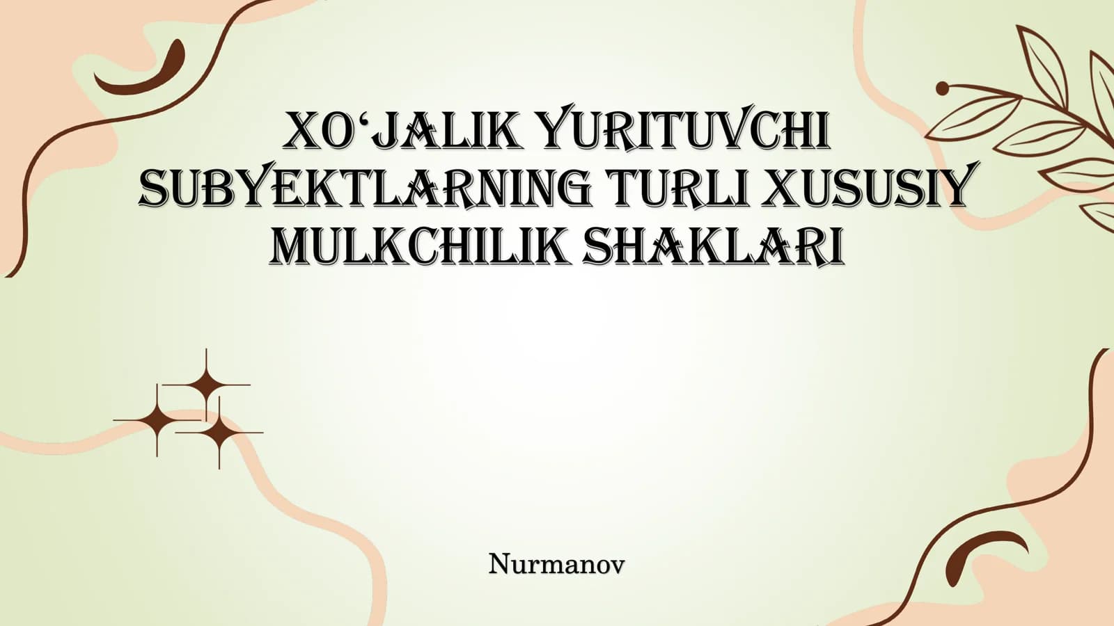 Xo'jalik yurituvchi subyektlarning turli xususiy mulkchilik shaklari