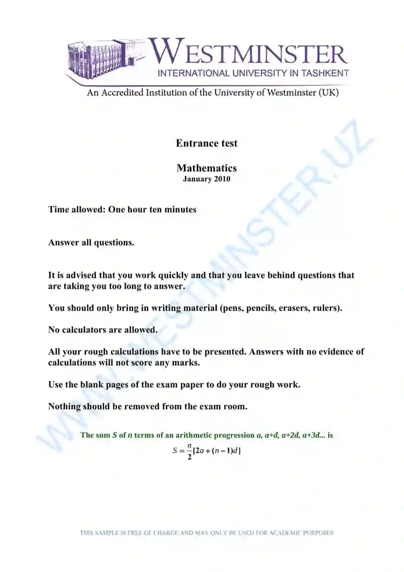 Mathematics Entrance Test