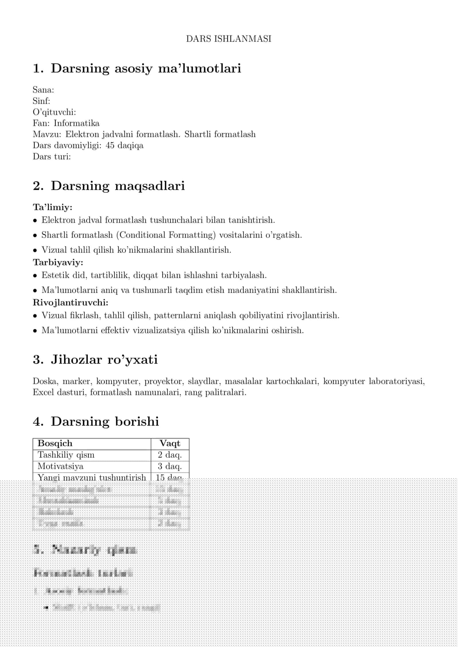 Elektron jadvalni formatlash. Shartli formatlash