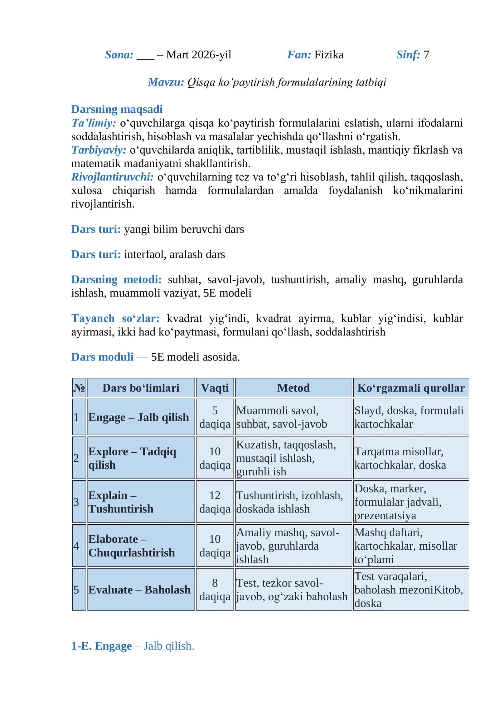 Qisqa ko‘paytirish formulalarining tatbiqi