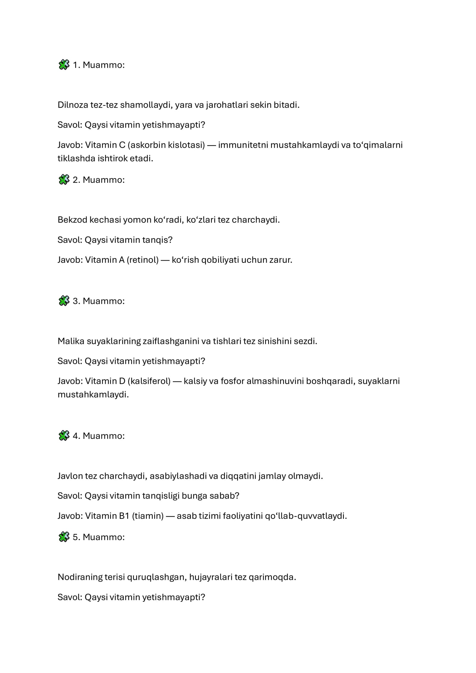 Vitaminlar va ularning inson salomatligidagi o'rni