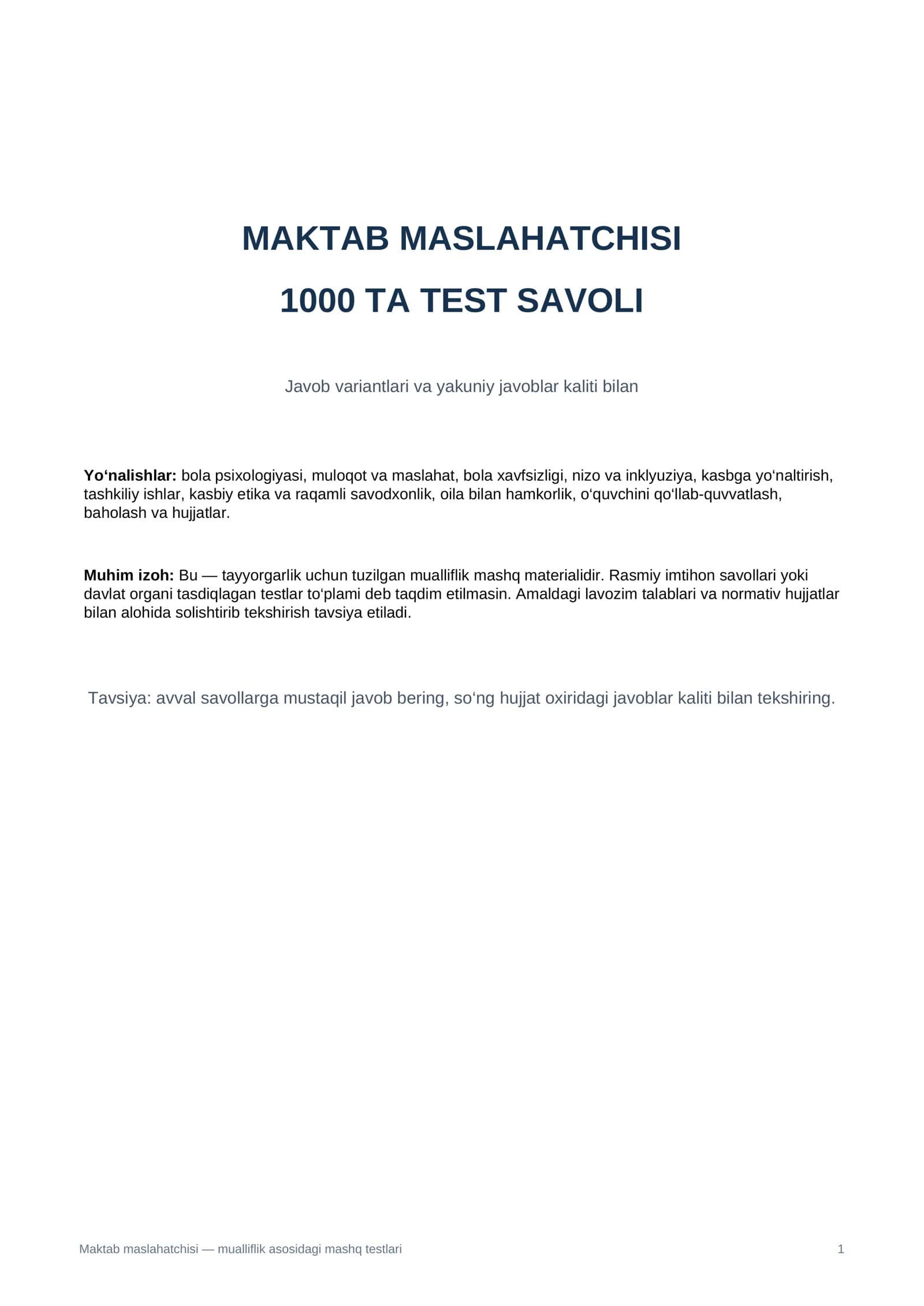 Maktab maslahatchisi 1000 test