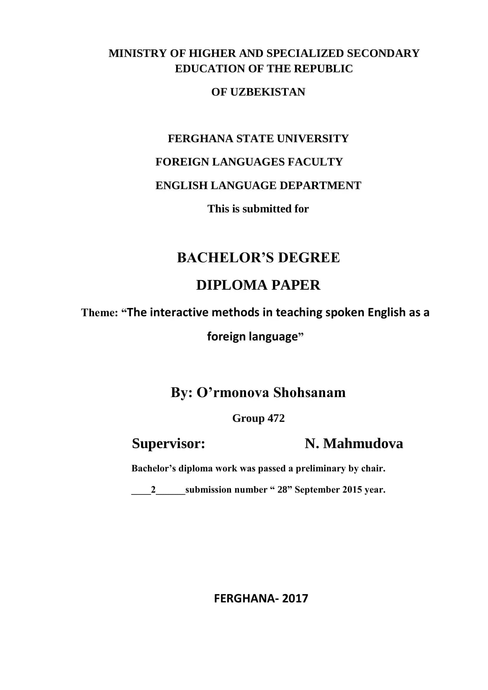 The interactive methods in teaching spoken English as a foreign language
