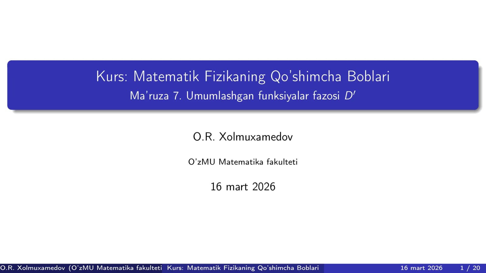 Umumlashgan funksiyalar fazosi D`