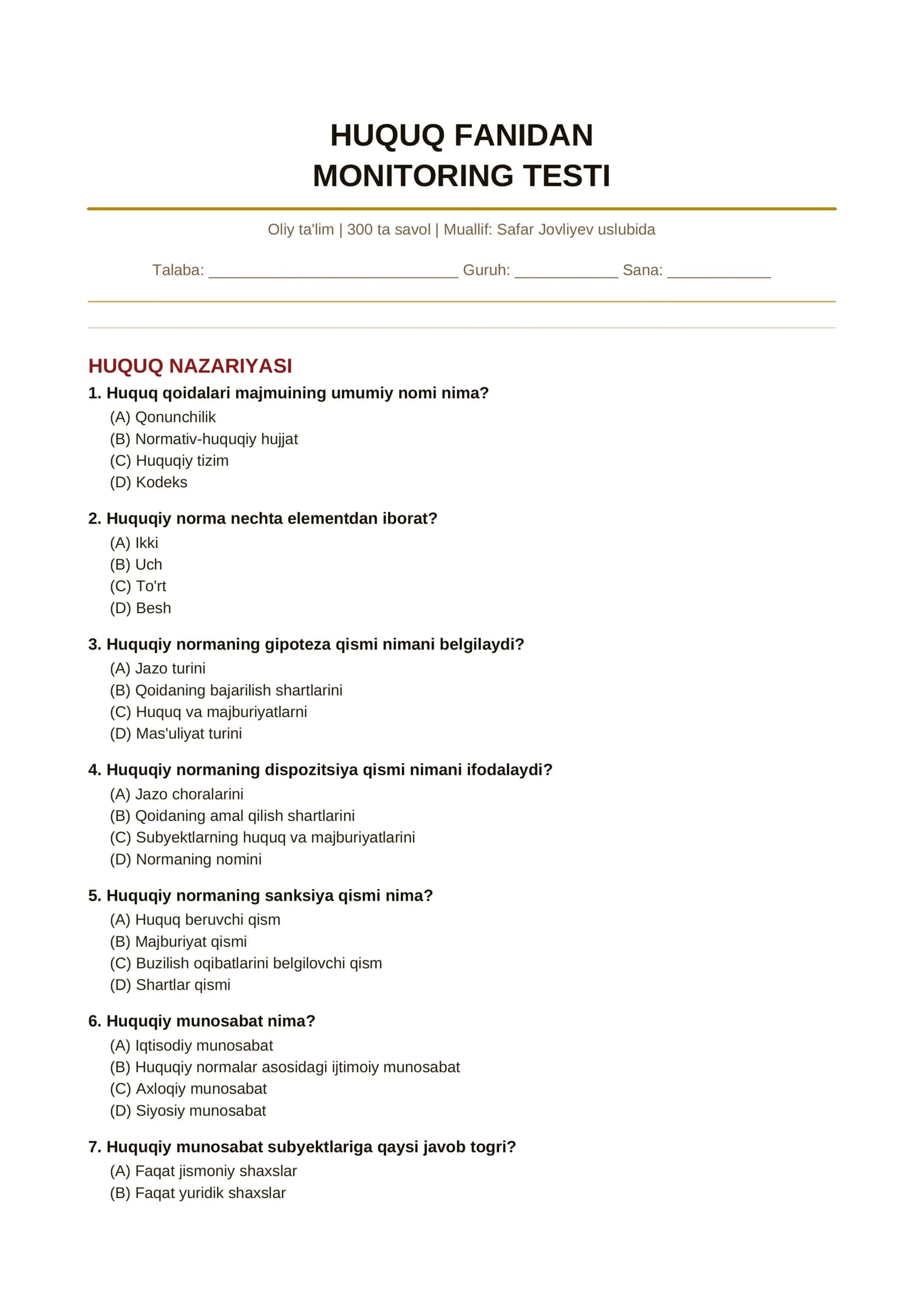 HUQUQ FANIDAN MONITORING TESTI