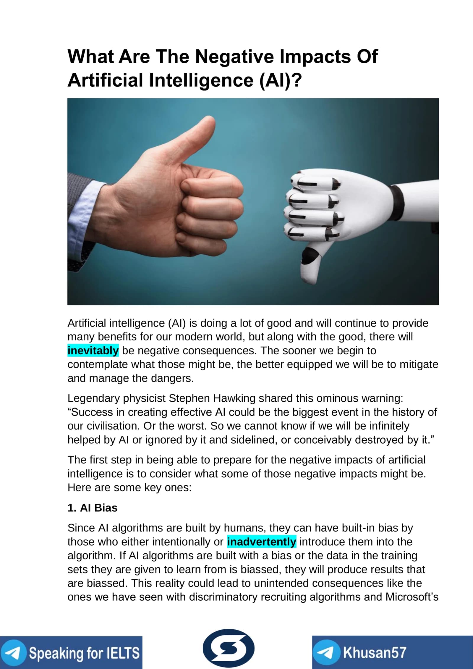Negative Impacts Of Artificial Intelligence (AI)
