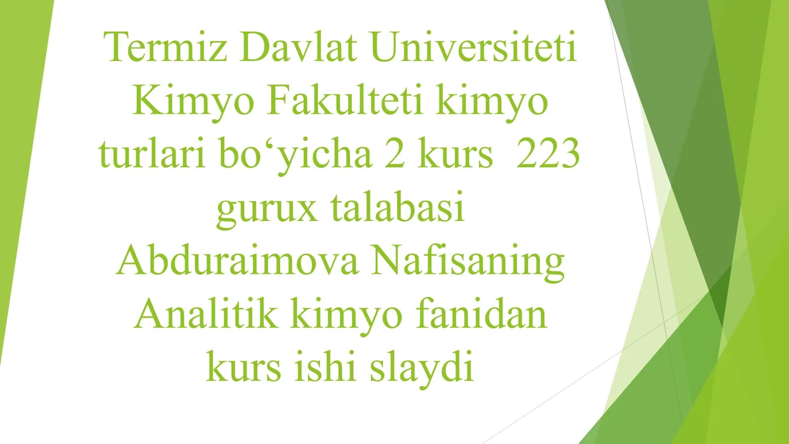 Analitik kimyo fanidan kurs ishi slaydi