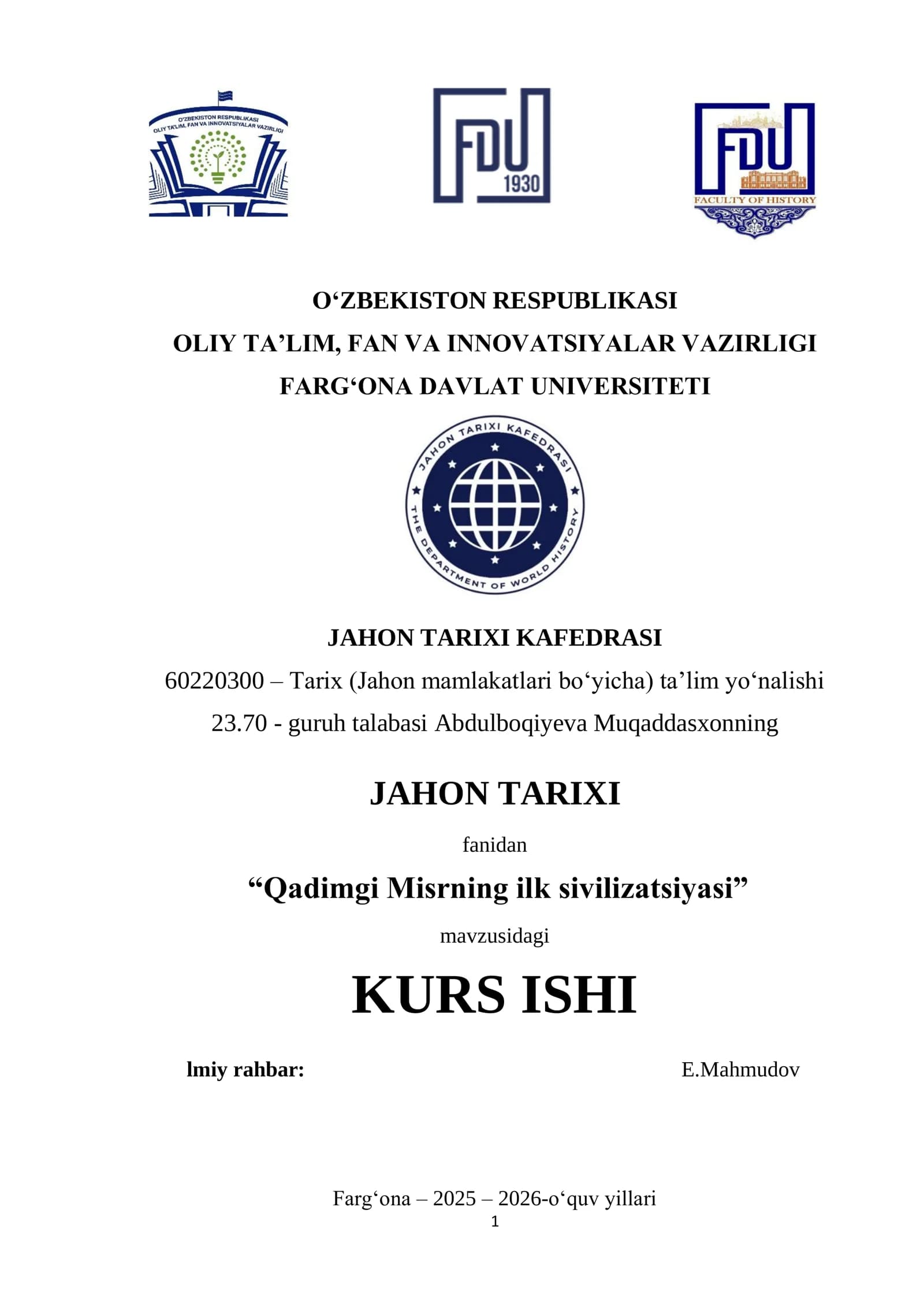 Qadimgi Misrning ilk sivilizatsiyasi