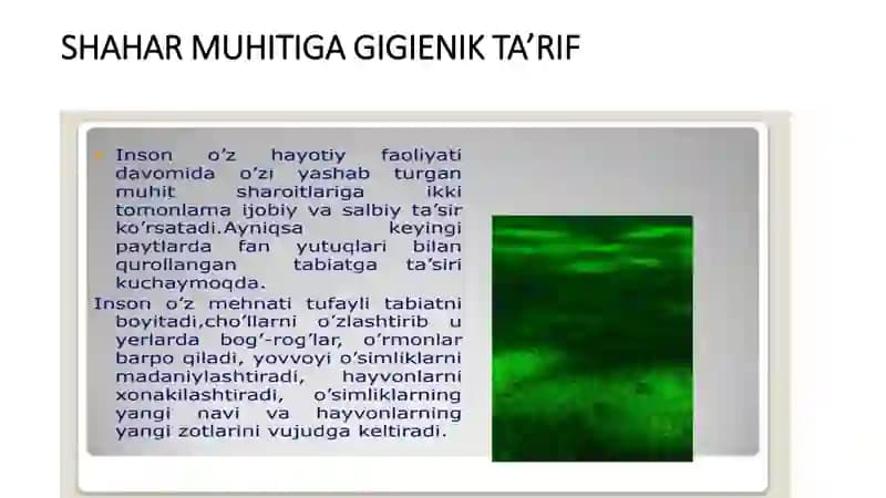 SHAHAR MUHITIGA GIGIENIK TA’RIF