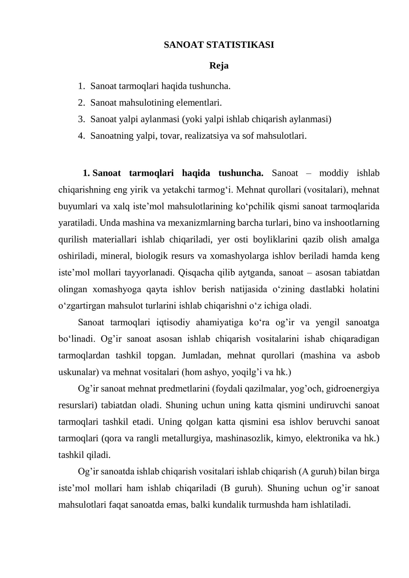 SANOAT STATISTIKASI