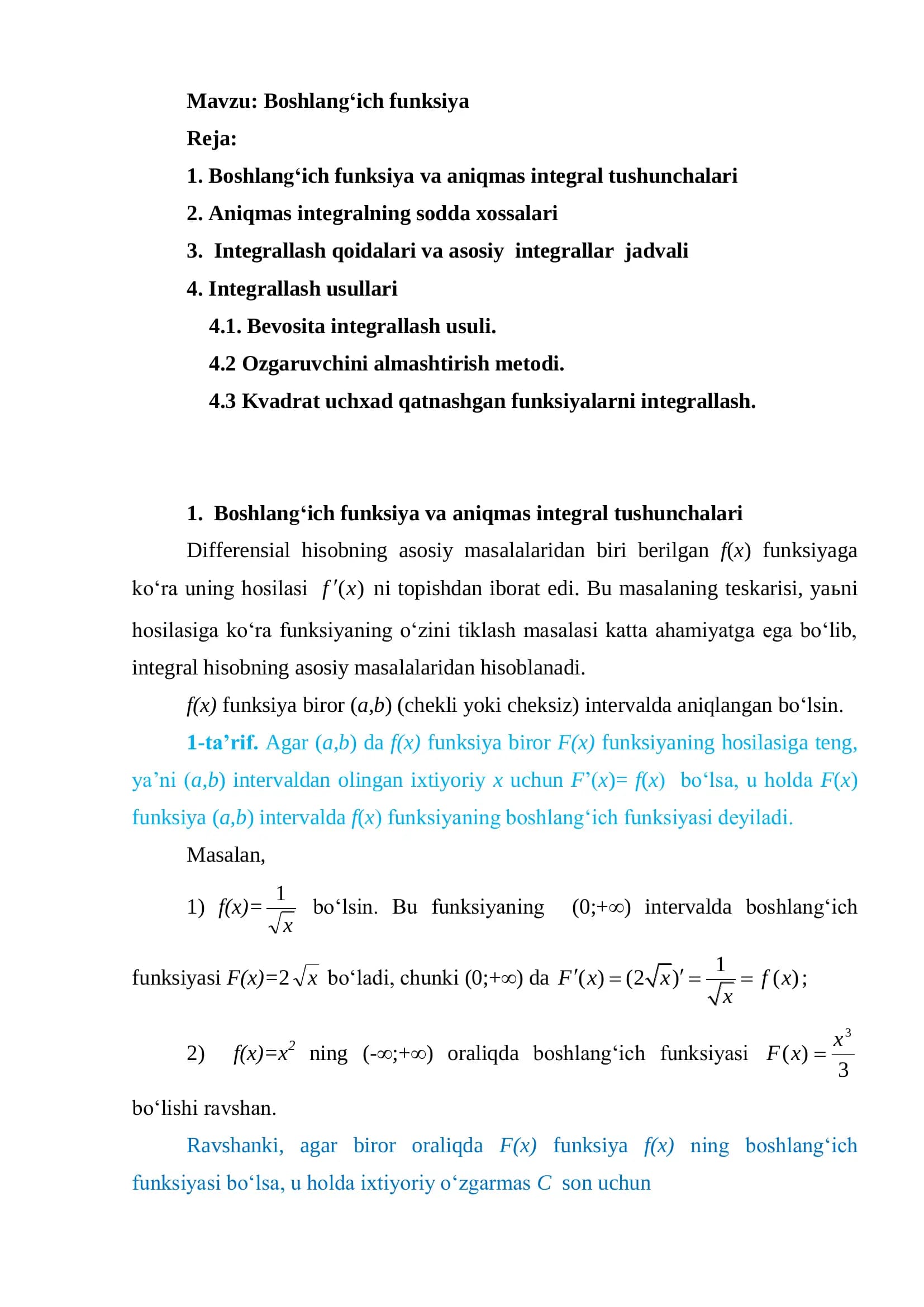 Boshlang‘ich funksiya