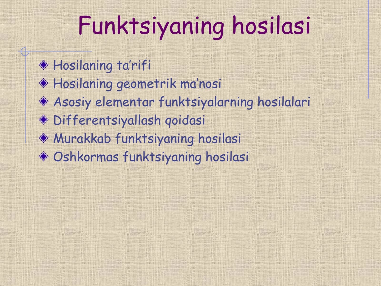 Funktsiyaning hosilasi