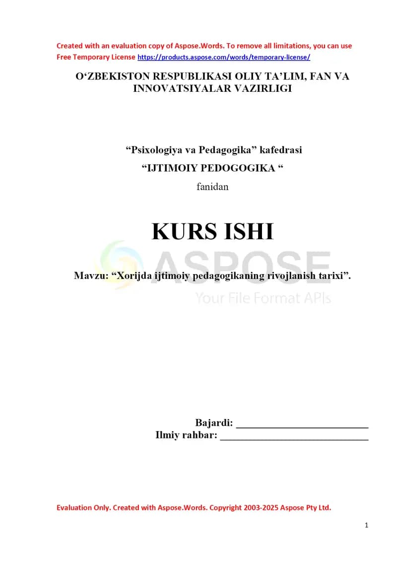 Xorijda ijtimoiy pedagogikaning rivojlanish tarixi