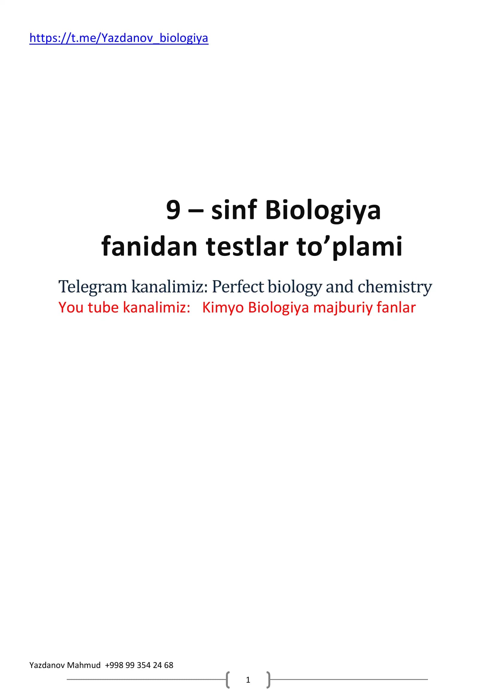 9 sinf biologiyadan mavzulashtirilgan test baza