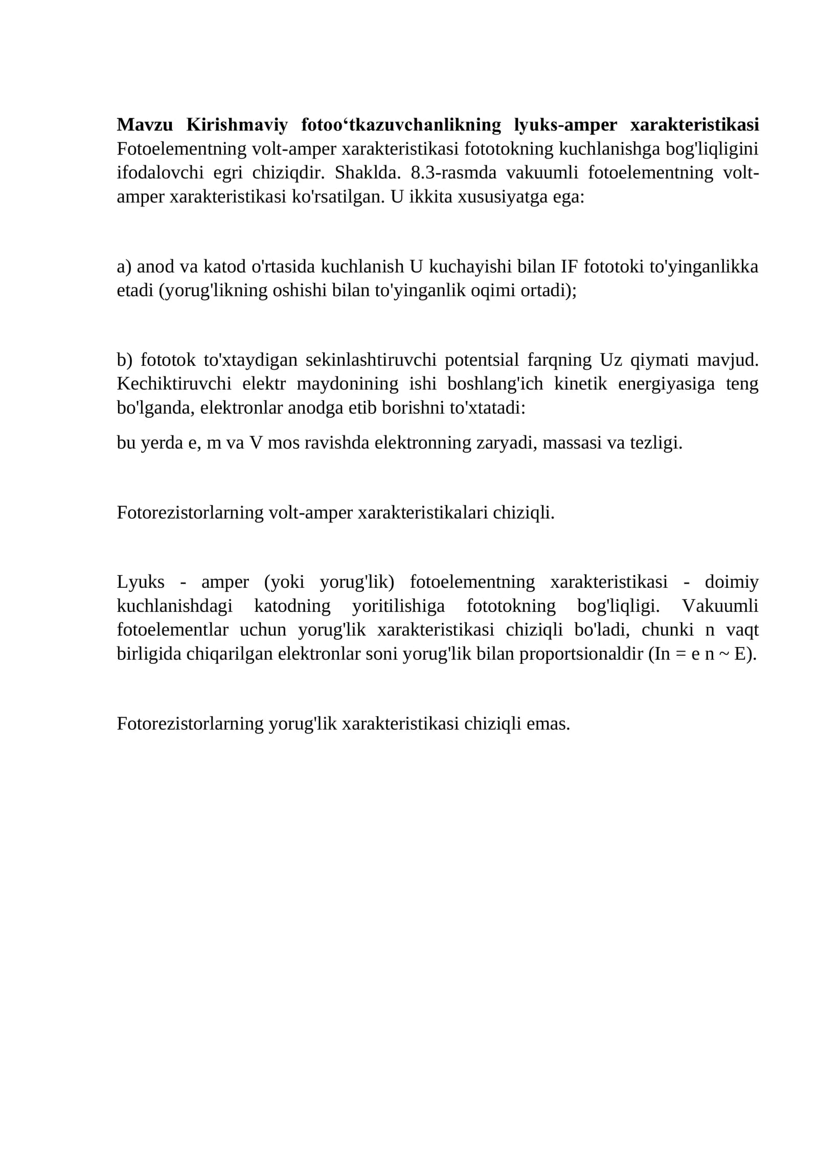 Lyuks-amper xarakteristikasi