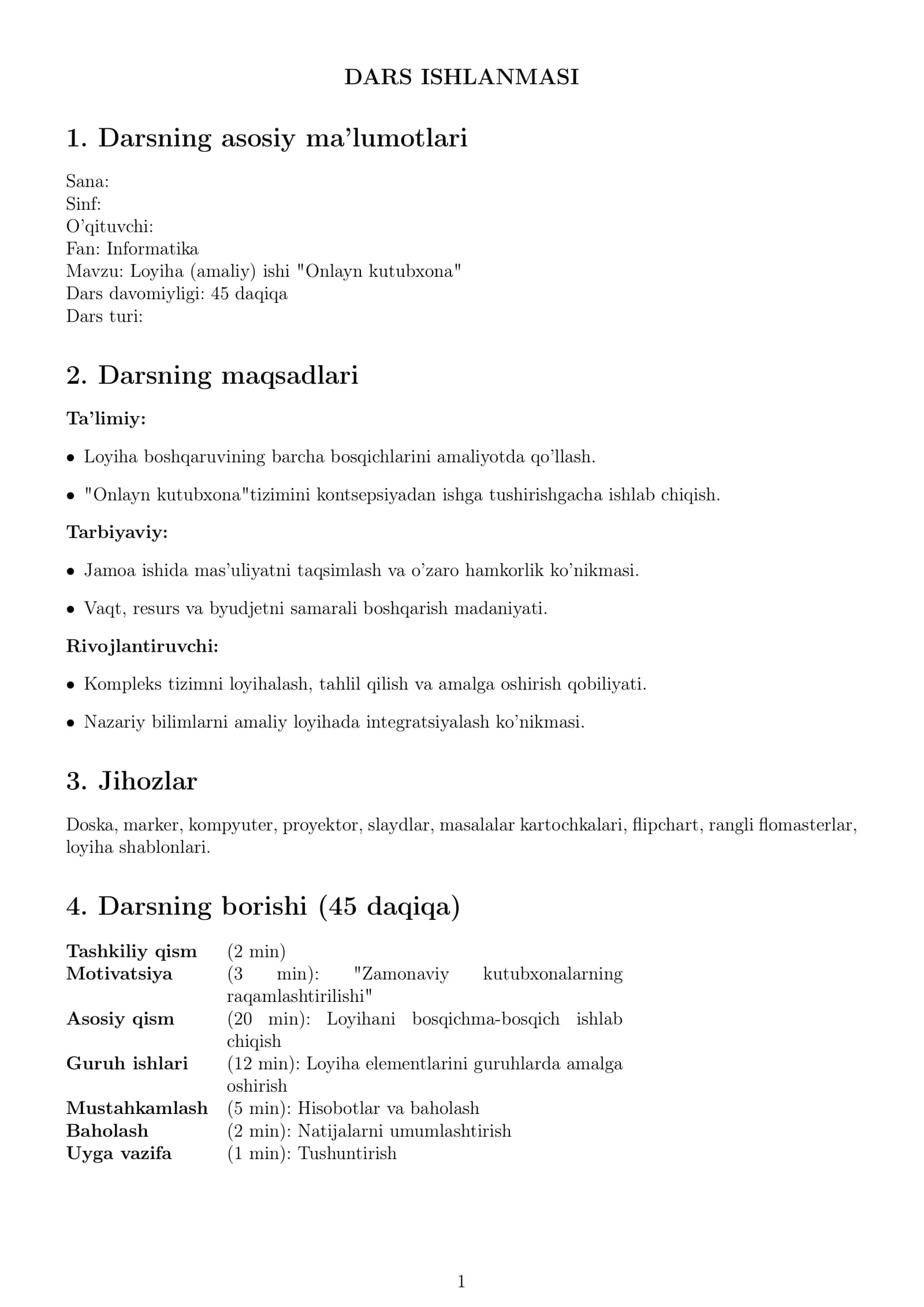 Loyiha (amaliy) ishi "Onlayn kutubxona"