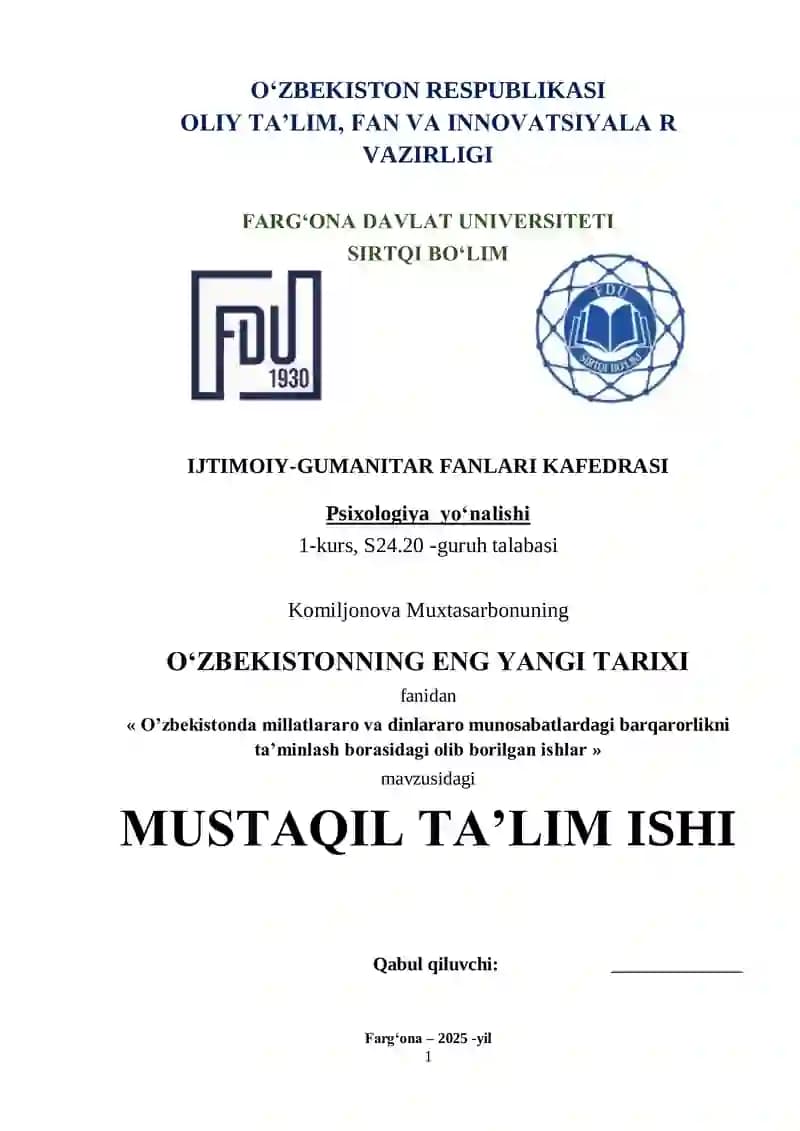 O‘ZBEKISTONNING ENG YANGI TARIXI