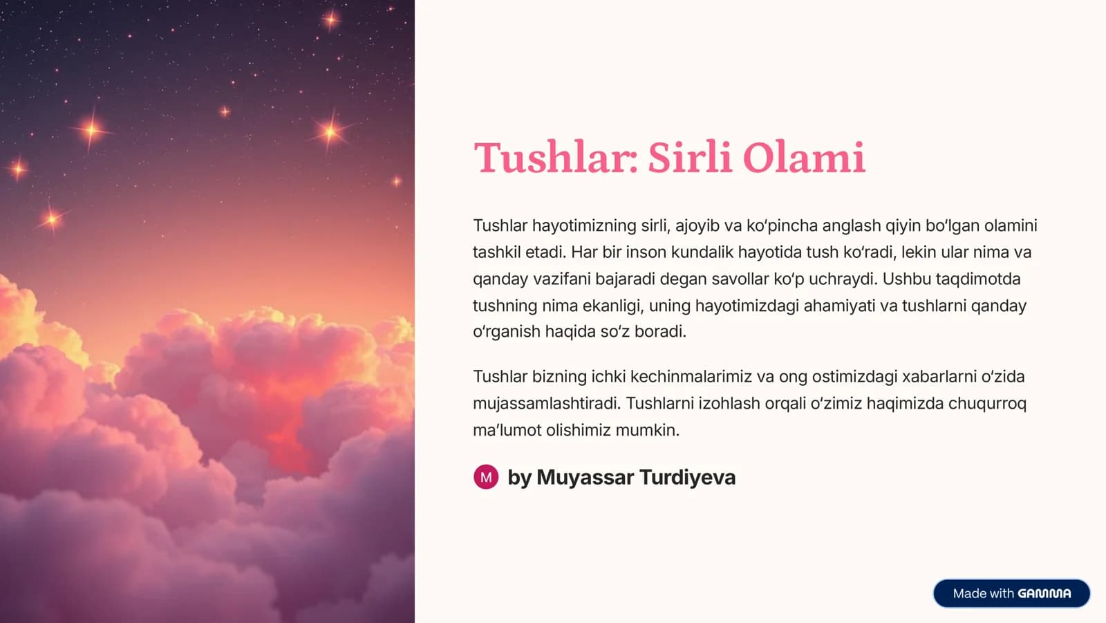 Tushlar: Sirli Olami