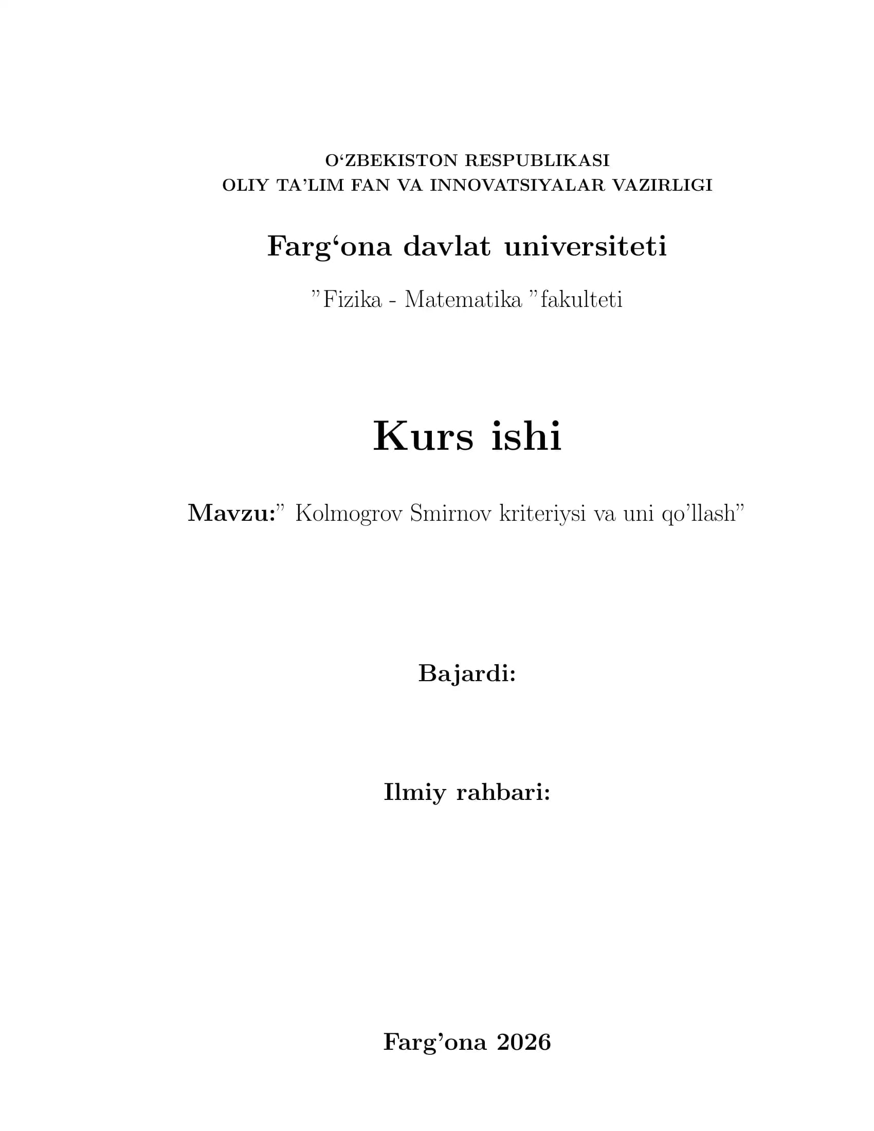 Kolmogorov-Smirnov kriteriysi va uni qo'llash