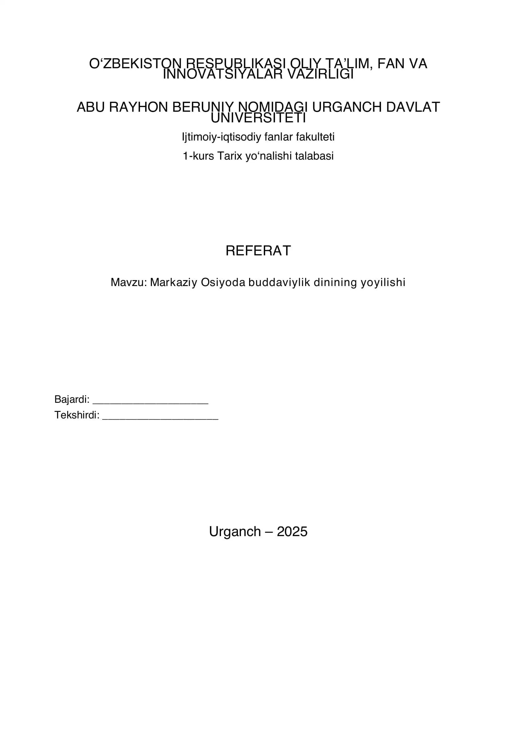 Markaziy Osiyoda buddaviylik dining yoyilishi