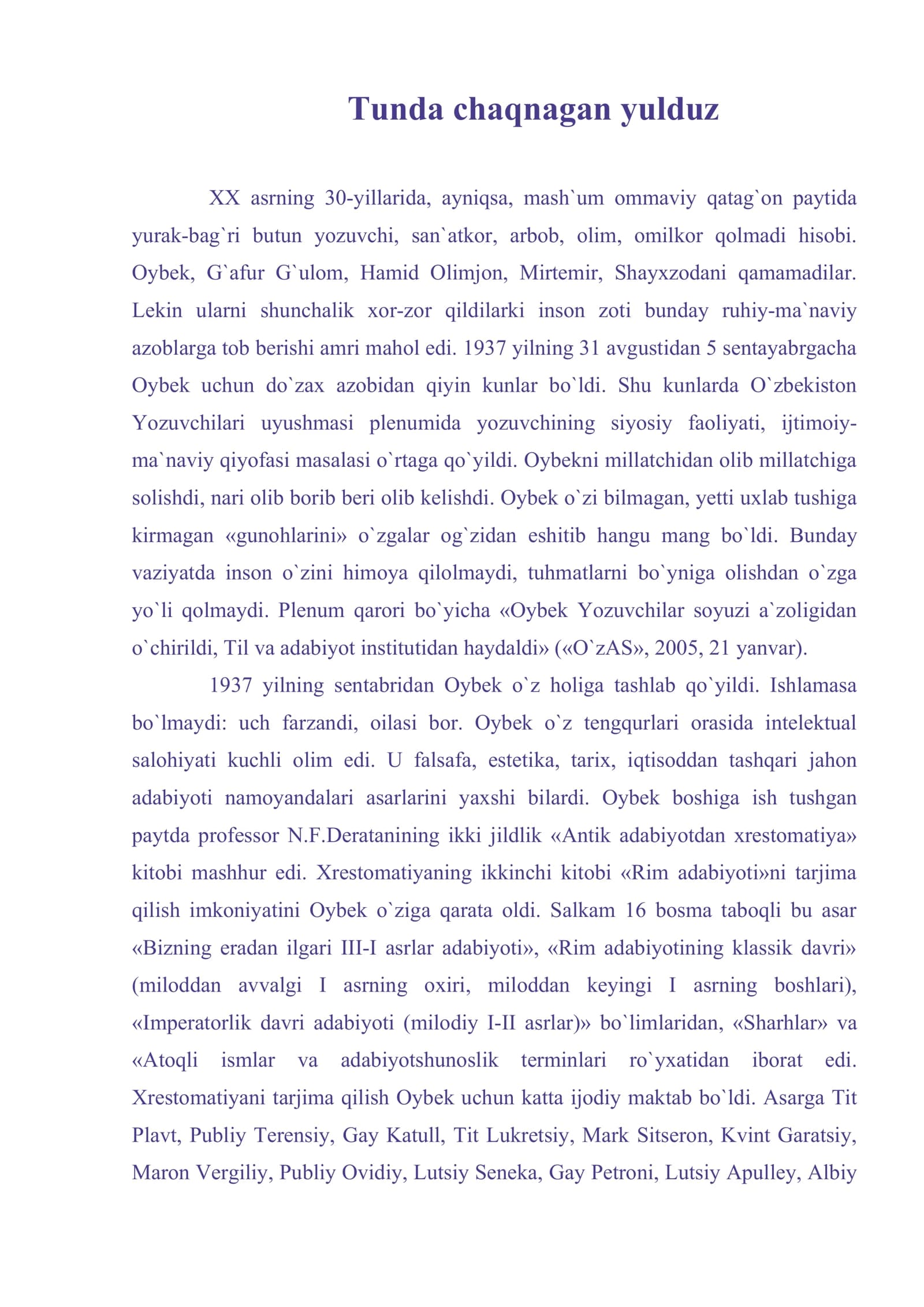 Tunda chaqnagan yulduz