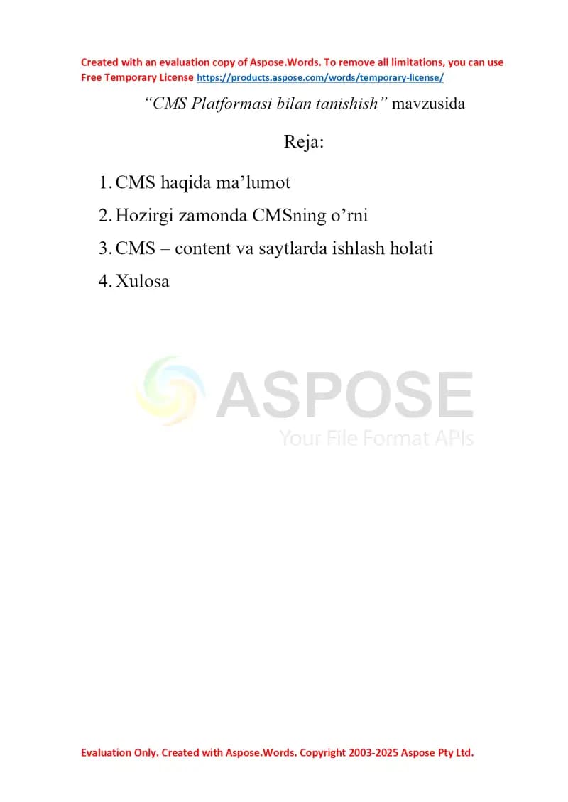 CMS Platformasi bilan tanishish